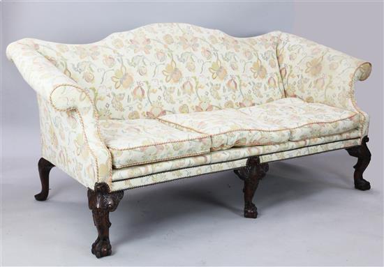 A Georgian style mahogany hump back settee, W.7ft D.3ft H.3ft 5in.